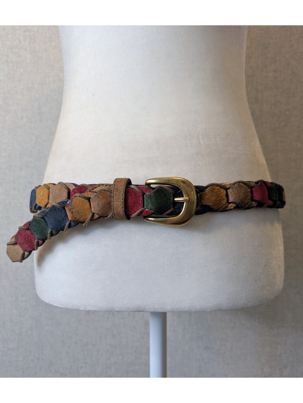 Vintage colorful suede leather linked skinny belt - Size XL